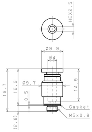 Bản vẽ kỹ thuật Đầu Nối Nhanh Khí Nén Thẳng Phi 4mm Ren Ngoài M5 Pisco POC4-M5