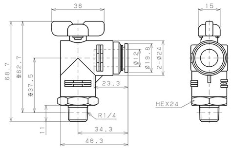 Bản vẽ kỹ thuật Van Bi Khí Nén, Loại 20 & 60 Pisco BVLC60-1202