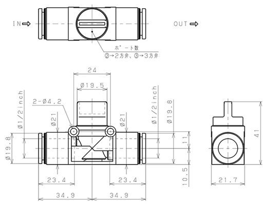 Bản vẽ kỹ thuật Van Tay Khí Nén Pisco HV1/2-1/2