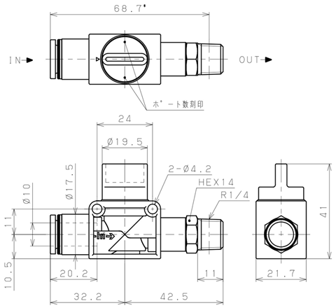 Bản vẽ kỹ thuật Van Tay Khí Nén Pisco HV10-02-2W