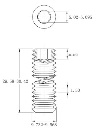 Bản vẽ kỹ thuật Vít Trí Đuôi Bằng Thép Mạ Kẽm 10.9 DIN913 M10x30