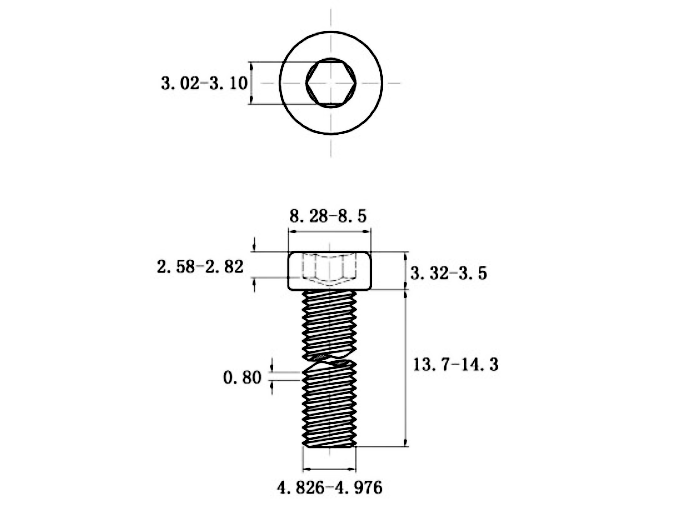 Bản vẽ kỹ thuật Lục Giác Trụ Đầu Thấp Inox 304 DIN7984 M5x14