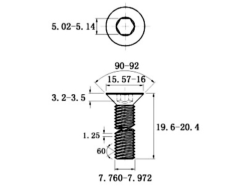 Bản vẽ kỹ thuật Lục Giác Chìm Col Thép Mạ Kẽm Trắng Cr3+ 10.9 DIN7991 M8x20 (25Cái/Bịch)