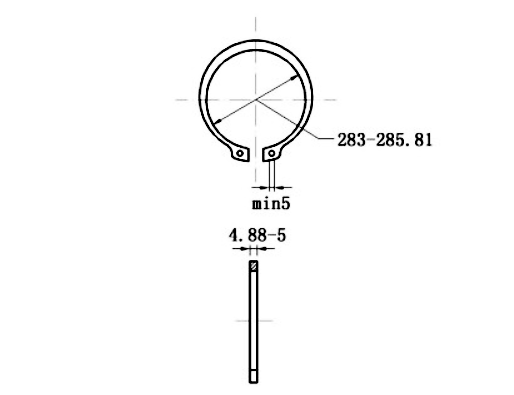 Bản vẽ kỹ thuật Phe Gài Trục Thép 65Mn DIN471 D300x5.0
