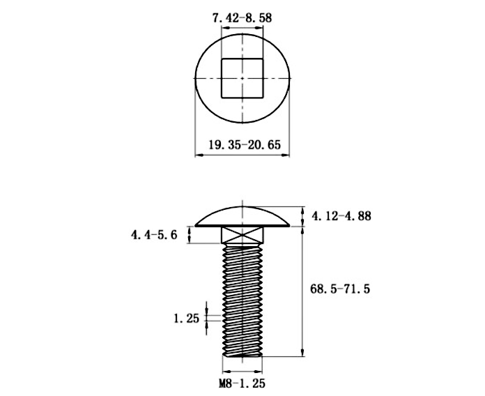 Bản vẽ kỹ thuật Bulong Cổ Vuông Inox 304 DIN603 M8x70