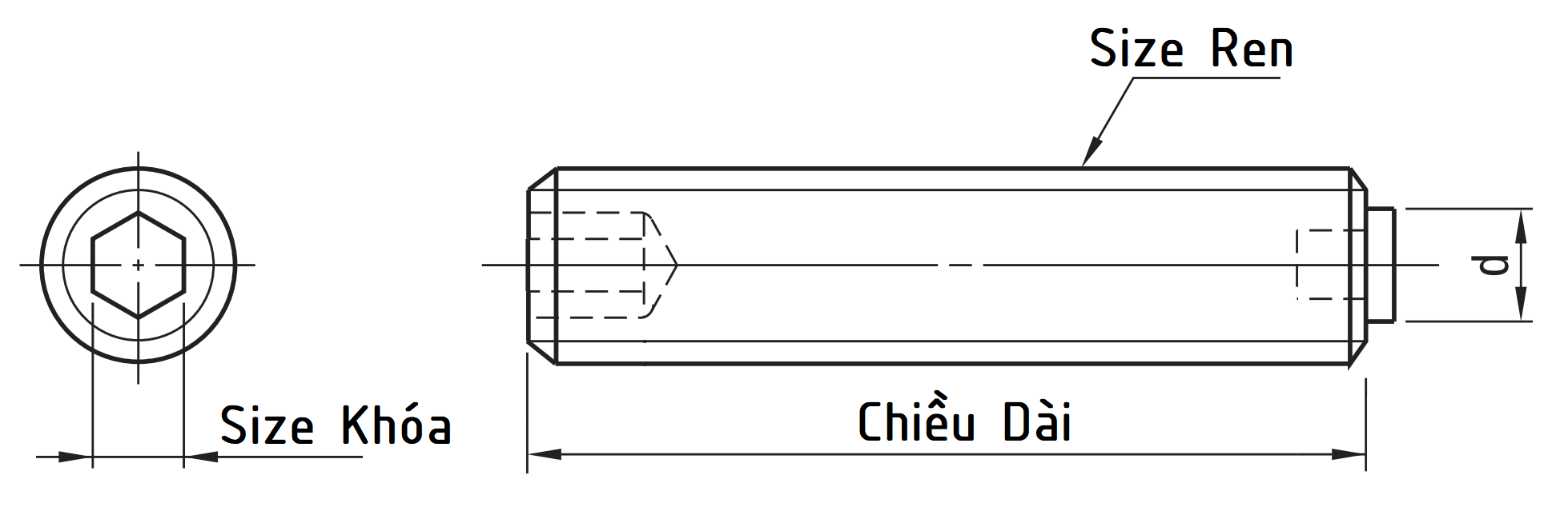 Bản vẽ kỹ thuật Vít Lục Giác Đầu Mềm - Thô SBCPS6-40