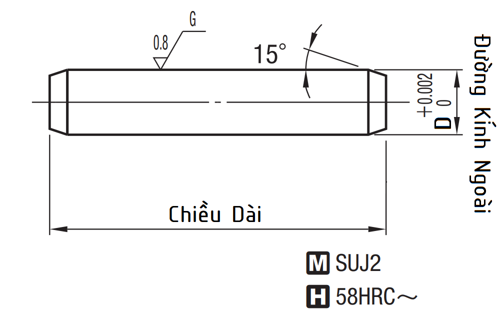 Bản vẽ kỹ thuật Chốt Định Vị Thẳng Thép SUJ2 D8x30 MSV8-30 (+0.002)