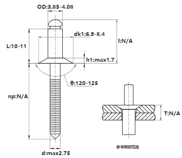 Bản vẽ kỹ thuật Rivet Côn Inox 304 GB12617 OD4.0x10mm