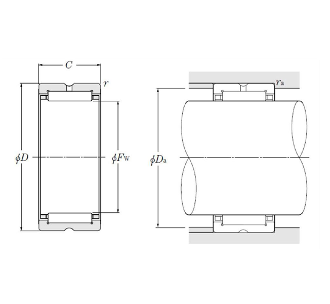 Bản vẽ kỹ thuật Vòng Bi Kim 14x22x16mm NTN NK14/16R
