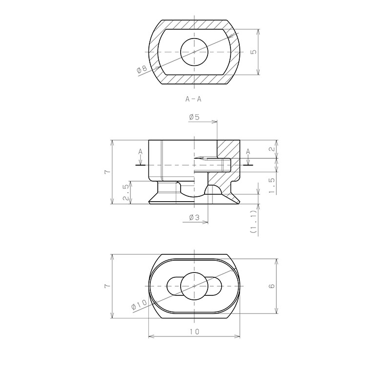 Bản vẽ kỹ thuật Đầu Nấm Hút Chân Không Hình Oval Bầu Dục, Fluoro,  O.D , Pisco VP6x10EF