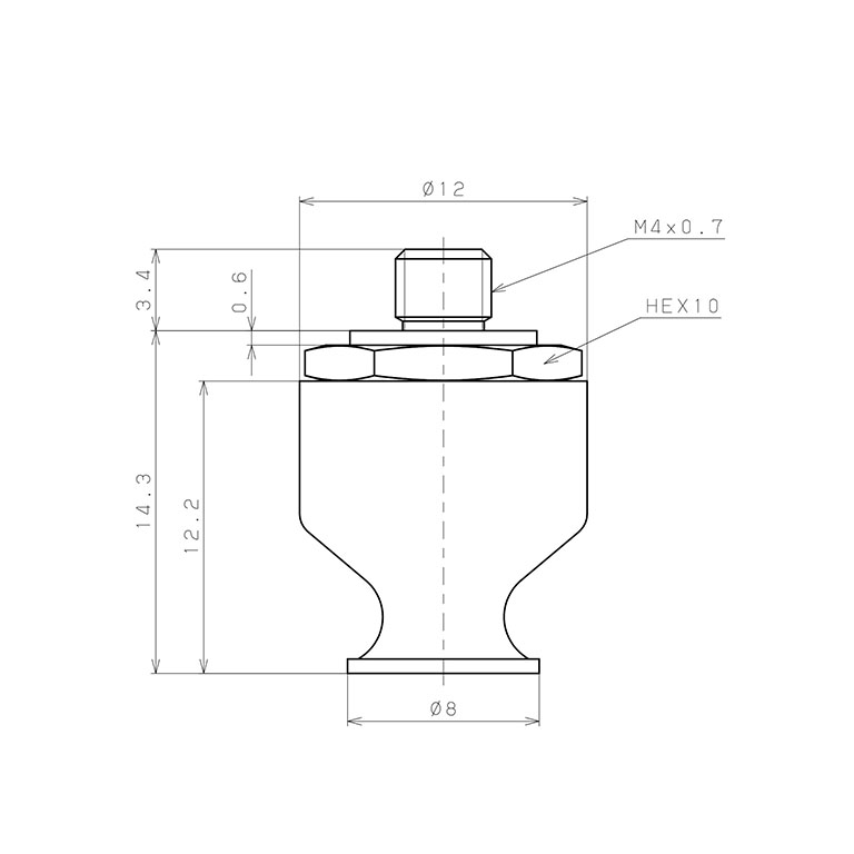 Bản vẽ kỹ thuật Bộ Nấm Hút Chân Không Có Vít Ren, Silicone Dẫn Điện, O.D 8 mm, Pisco VP8LSE-M4