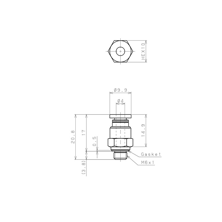 Bản vẽ kỹ thuật Đầu Nối Nhanh Khí Nén Dạng Thẳng Thân Lục Giác Ren Ngoài Pisco PC4-M6-C