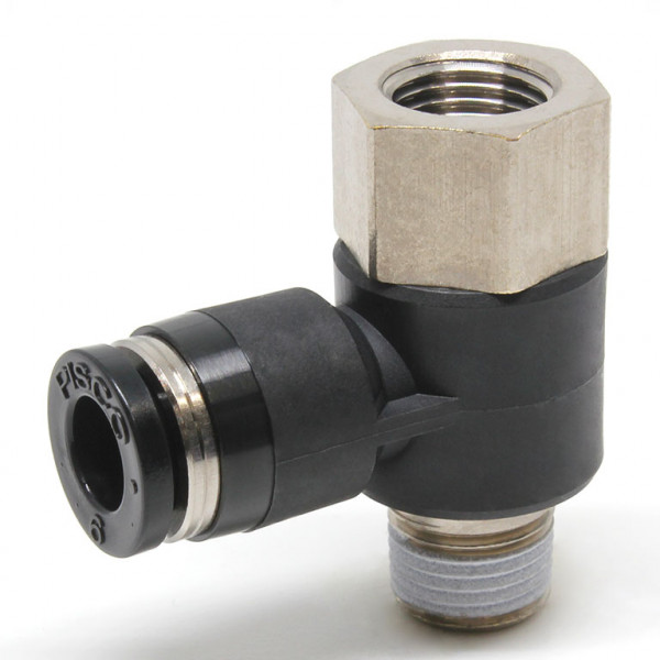 Đầu Nối Nhanh Khí Nén Cong 90° Đầu Lục Giác Trụ Ren Đực Cái Pisco PHF6-01W