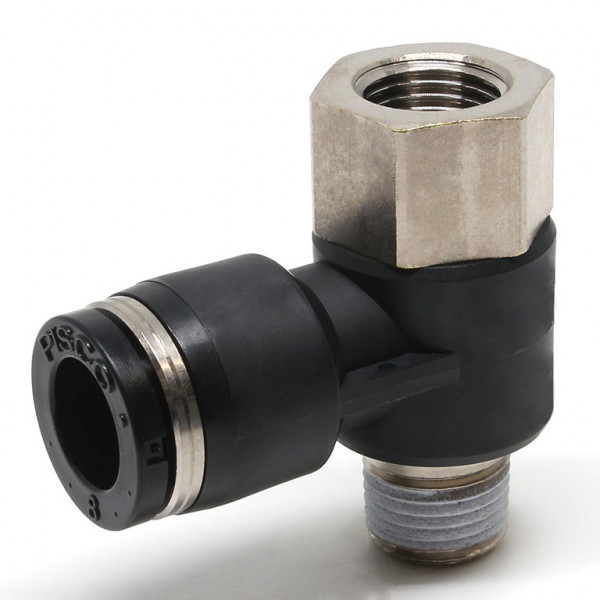 Đầu Nối Nhanh Khí Nén Cong 90° Đầu Lục Giác Trụ Ren Đực Cái Pisco PHF8-01-C