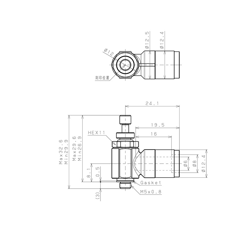 Bản vẽ kỹ thuật Van Tiết Lưu Khí Nén Bằng Đồng Mạ Niken Pisco KJSC6-M5B-F