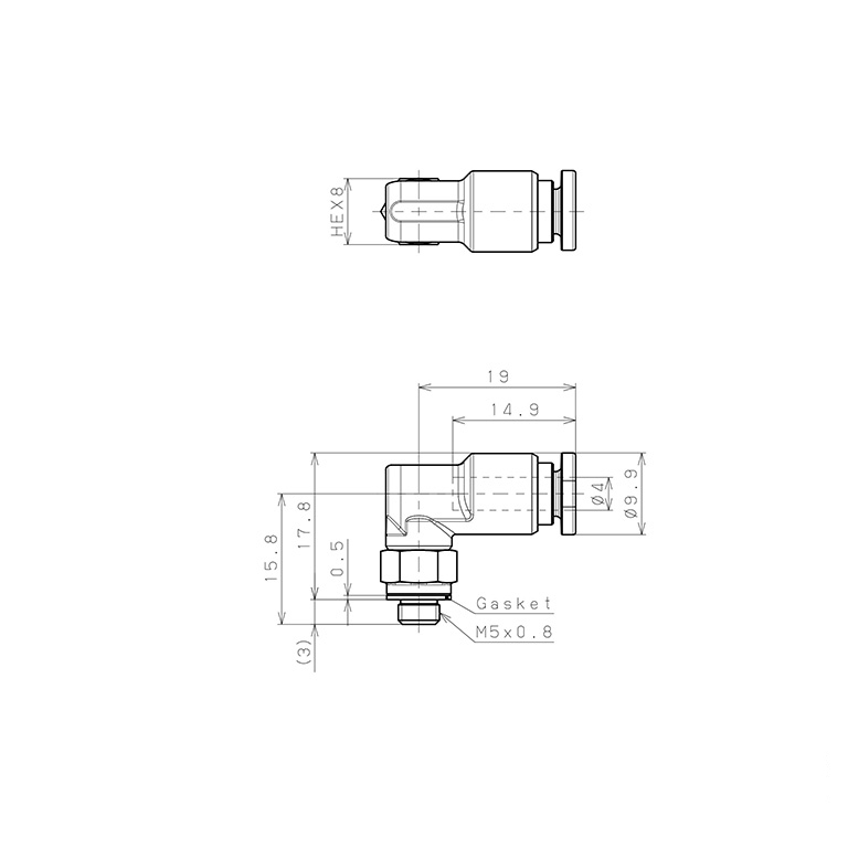 Bản vẽ kỹ thuật Đầu Nối Nhanh Khí Nén Dạng Cong 90° Ren Ngoài Pisco SSPL4-M5-C