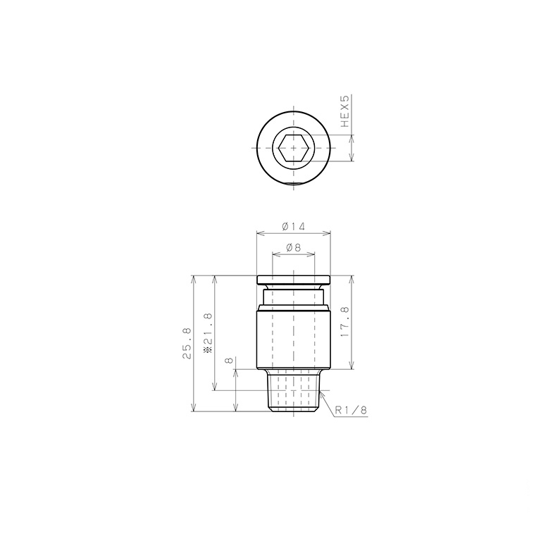 Bản vẽ kỹ thuật Đầu Nối Nhanh Khí Nén Dạng Thẳng Ren Ngoài Pisco SSPOC8-01-X-TP-C