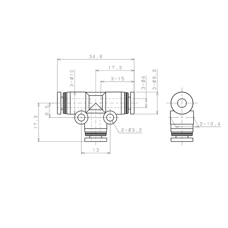 Bản vẽ kỹ thuật Đầu Nối Nhanh Khí Nén Chữ T Pisco PPE4-HN