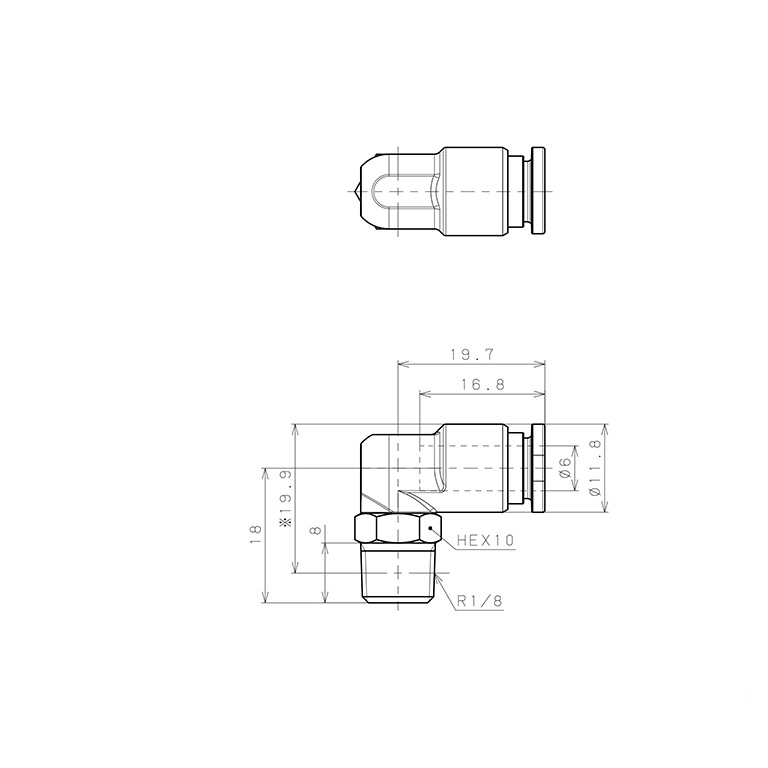Bản vẽ kỹ thuật Đầu Nối Nhanh Khí Nén Dạng Cong 90° Ren Ngoài Pisco SSPL6-01-X