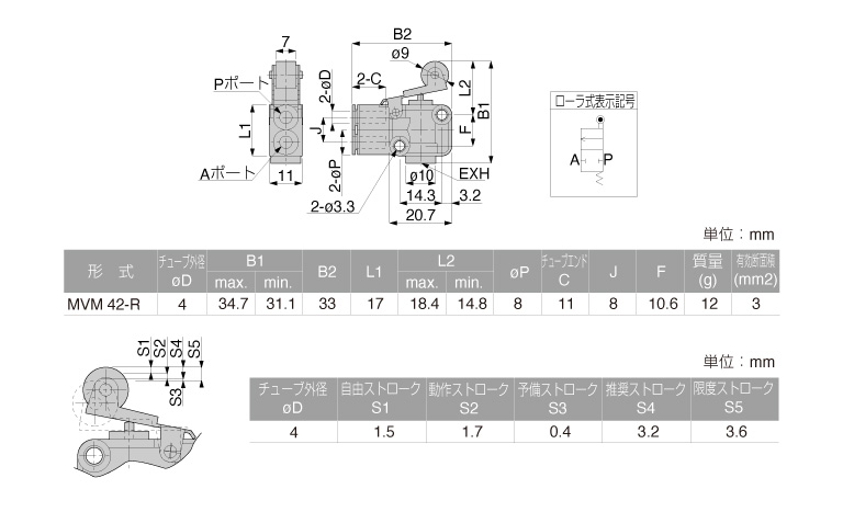 Bản vẽ kỹ thuật Van Khí Nén Loại Nhấn, Công Tắc Hành Trình Pisco MVM42-R