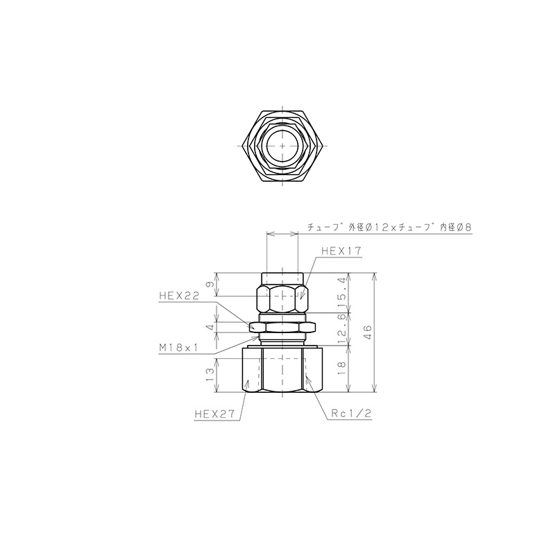 Bản vẽ kỹ thuật Đầu Ngạnh Nối Ống Có Đai Ốc Xiết Dạng Lắp Vách Ren Trong Pisco NKMF1280-04
