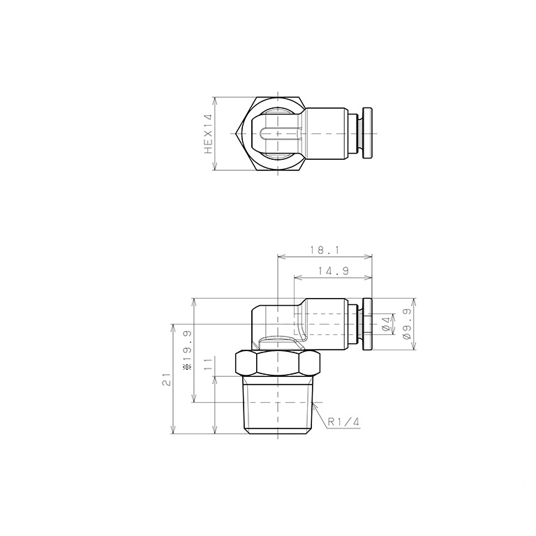 Bản vẽ kỹ thuật Đầu Nối Nhanh Khí Nén Dạng Cong 90° Ren Ngoài Pisco SSPL4-02-X-TP