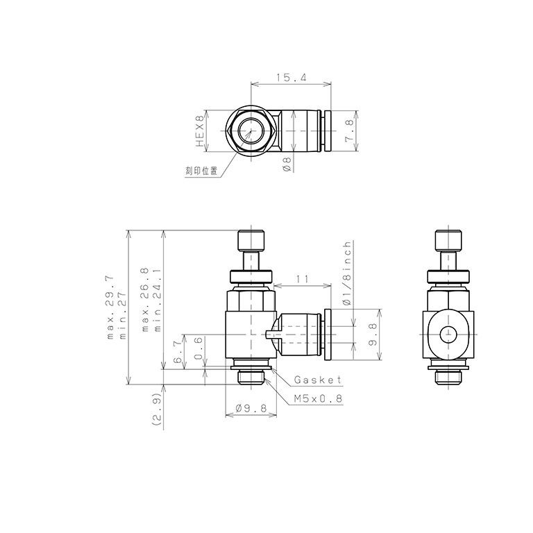 Bản vẽ kỹ thuật Van Tiết Lưu Khí Nén Pisco JSC1/8-M5B