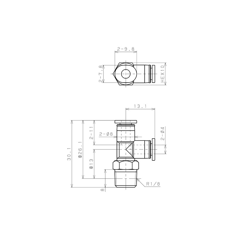 Bản vẽ kỹ thuật Đầu Nối Nhanh Khí Nén Dạng Chữ T Ren Ngoài Pisco PD4-01M-C