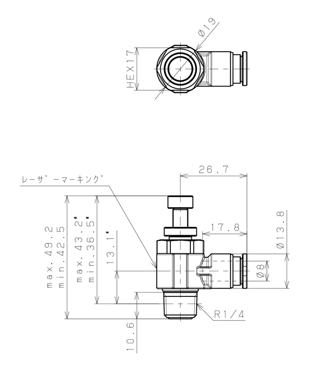 Bản vẽ kỹ thuật Van Tiết Lưu Khí Nén Inox 316 Pisco SSJSC8-02A