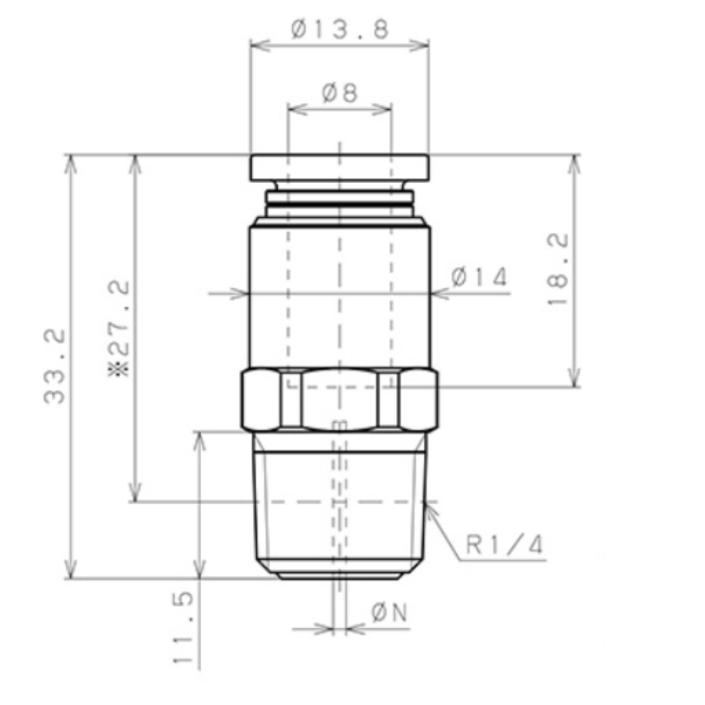 Bản vẽ kỹ thuật Van Lưu Lượng Cố Định Pisco JKC1/4-N2AU0.9