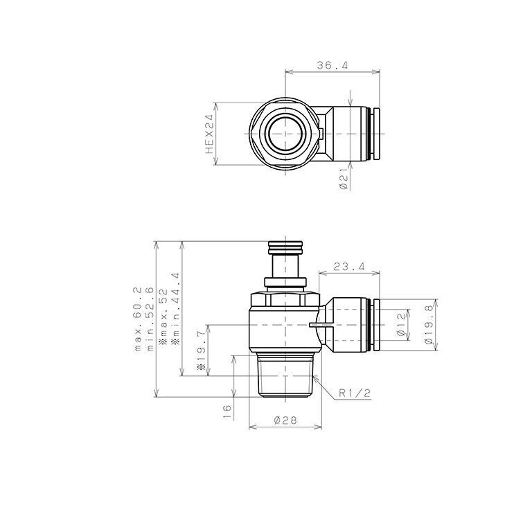 Bản vẽ kỹ thuật Van Tiết Lưu Khí Nén Chân Kim Pisco JNC12-04W