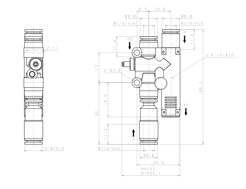 Bản vẽ kỹ thuật Bộ Tạo Chân Không Dòng VY Pisco VYL05-1/4-1/4-1/4F