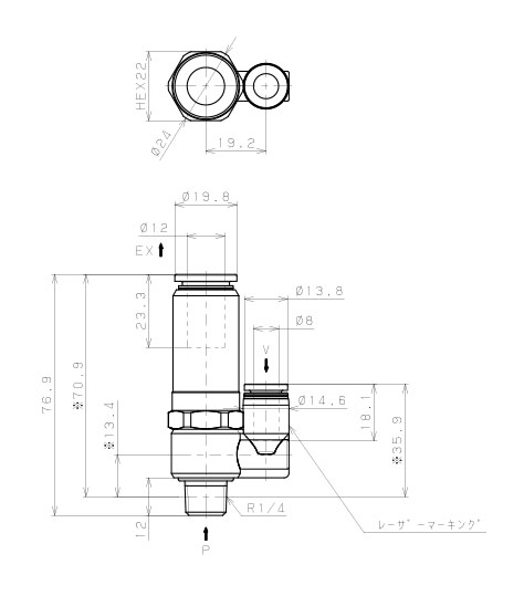 Bản vẽ kỹ thuật Bộ Tạo Chân Không Dòng VH - VS (-S3 Spec.) Pisco VSL15-802J-S3