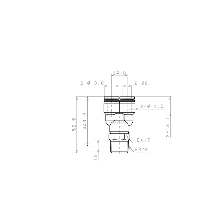 Bản vẽ kỹ thuật Đầu Nối Nhanh Khí Nén Dạng Chữ Y Ren Ngoài Pisco PX8-03W-C