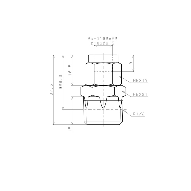 Bản vẽ kỹ thuật Đầu Ngạnh Nối Ống Có Đai Ốc Xiết Dạng Thẳng Thân Lục Giác Ren Ngoài Pisco NSC1065-04