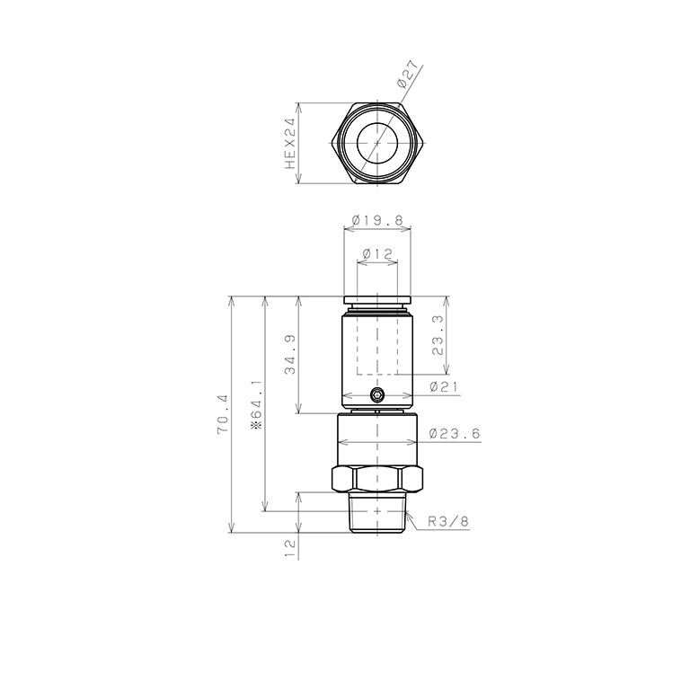 Bản vẽ kỹ thuật Đầu Nối Nhanh Khí Nén Dạng Thẳng Ren Ngoài Có Khớp Xoay Tốc Độ Cao Pisco RHC12-03