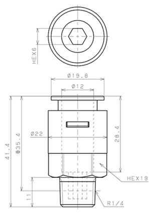 Bản vẽ kỹ thuật Đầu Nối Nhanh Khí Nén Dạng Thẳng Thân Lục Giác Ren Ngoài Pisco APC12-02-E-C