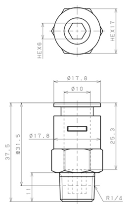 Bản vẽ kỹ thuật Đầu Nối Nhanh Khí Nén Dạng Thẳng Thân Lục Giác Ren Ngoài Pisco APC10-02-N