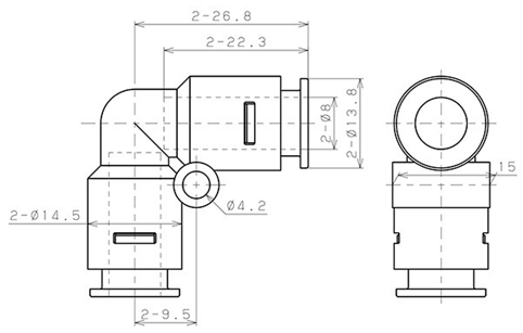 Bản vẽ kỹ thuật Đầu Nối Nhanh Khí Nén Cong 90° Pisco APV8