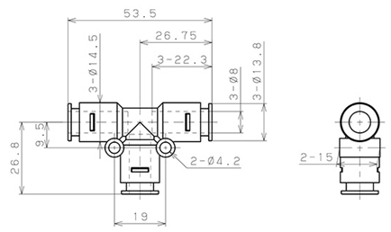 Bản vẽ kỹ thuật Đầu Nối Nhanh Khí Nén Chữ T Pisco APE8-N-C