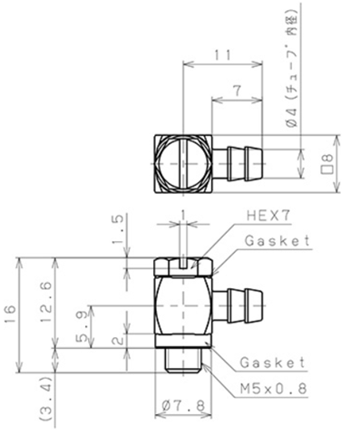 Bản vẽ kỹ thuật Đầu Nối Nhanh Khí Nén Mini ID 4mm Ren Ngoài M5 Pisco LH-0640-M5