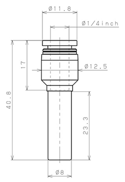 Bản vẽ kỹ thuật Đầu Nối Nhanh Khí Nén Giữa Ống Khí Và Fitting Dạng Nối Giảm Pisco PGJ8-1/4