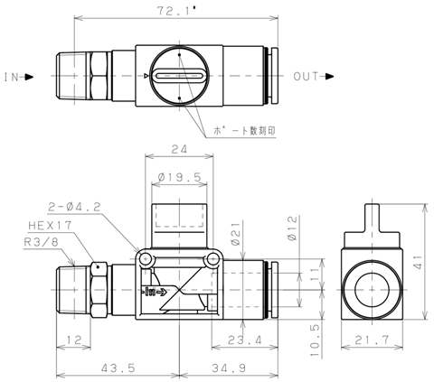 Bản vẽ kỹ thuật Van Tay Khí Nén Pisco HV03-12-2W