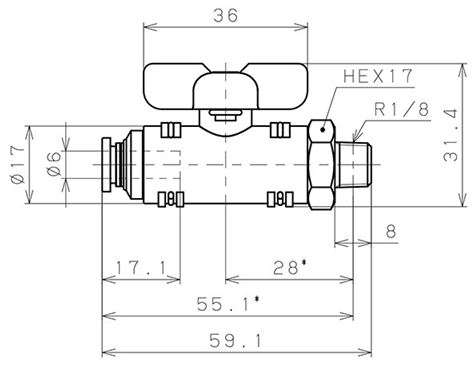 Bản vẽ kỹ thuật Van Bi Khí Nén Inox 304 Pisco BVC20-0601SUS