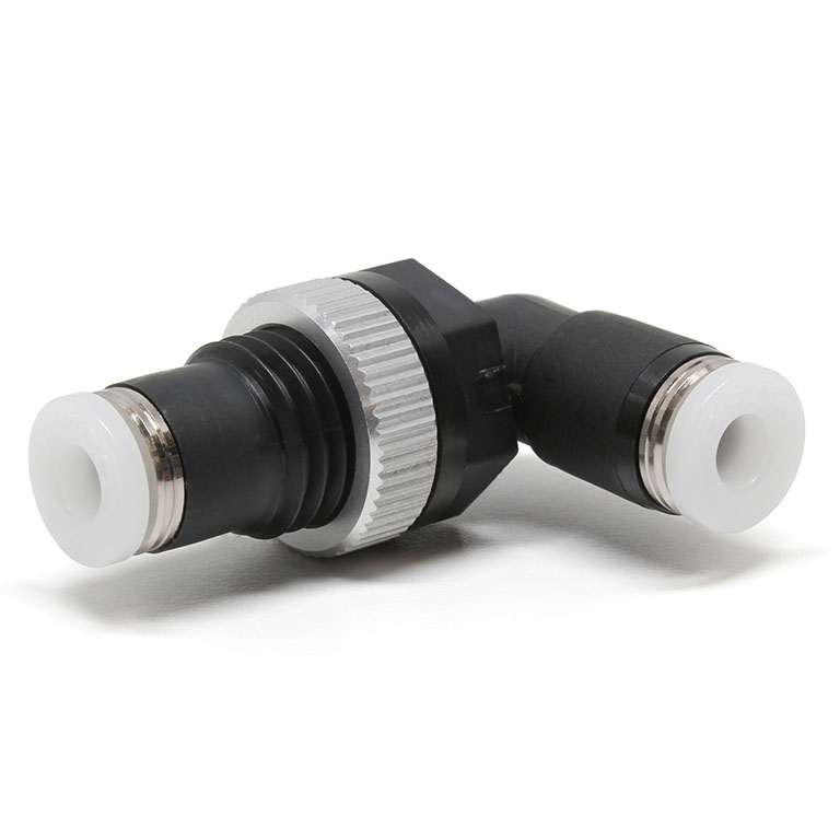 Đầu Nối Nhanh Khí Nén Cong 90° Ren Ngoài Lắp Kẹp Vách Pisco PML5/32-C