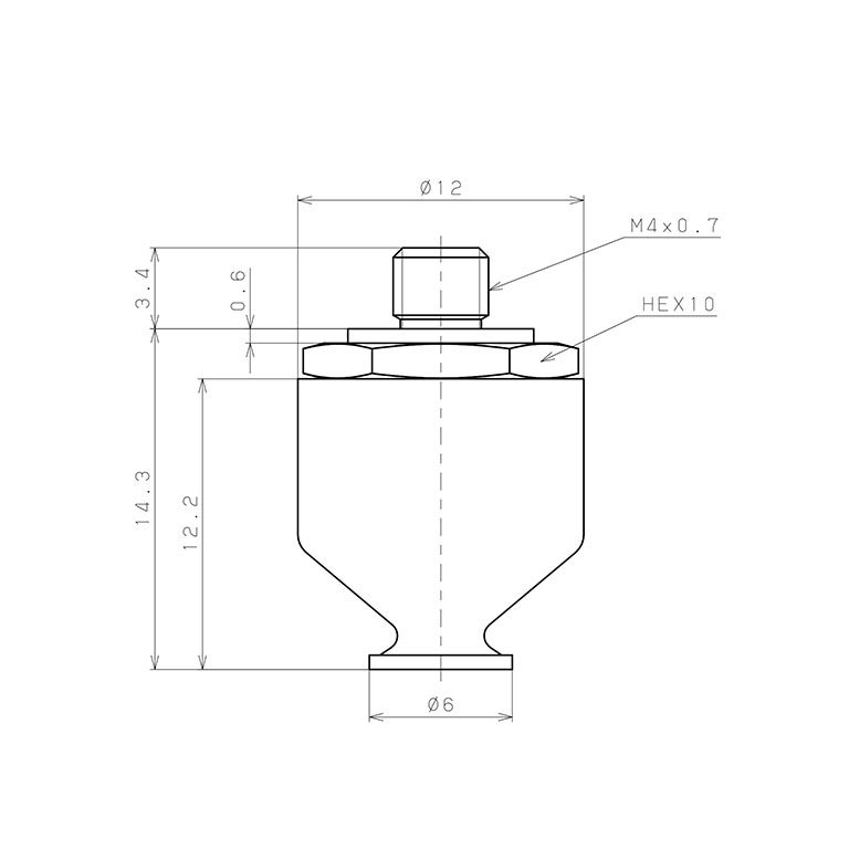Bản vẽ kỹ thuật Bộ Nấm Hút Chân Không Có Vít Ren, Silicone, O.D 6 mm, Pisco VP6LS-M4