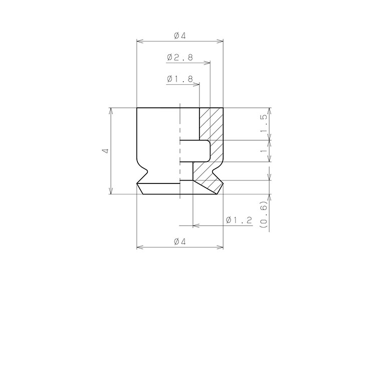 Bản vẽ kỹ thuật Đầu Nấm Hút Chân Không, Butadien Dẫn Điện (Điện Trở Thấp), O.D 4 mm, Pisco VP4RME