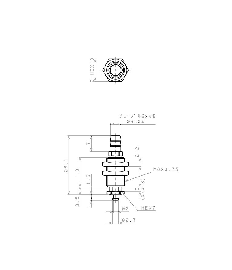 Bản vẽ kỹ thuật Bộ Nấm Hút Chân Không Và Giá Đỡ, Cao Su Fluoro, O.D 4 mm, Pisco VPMC4-2RMF-6B