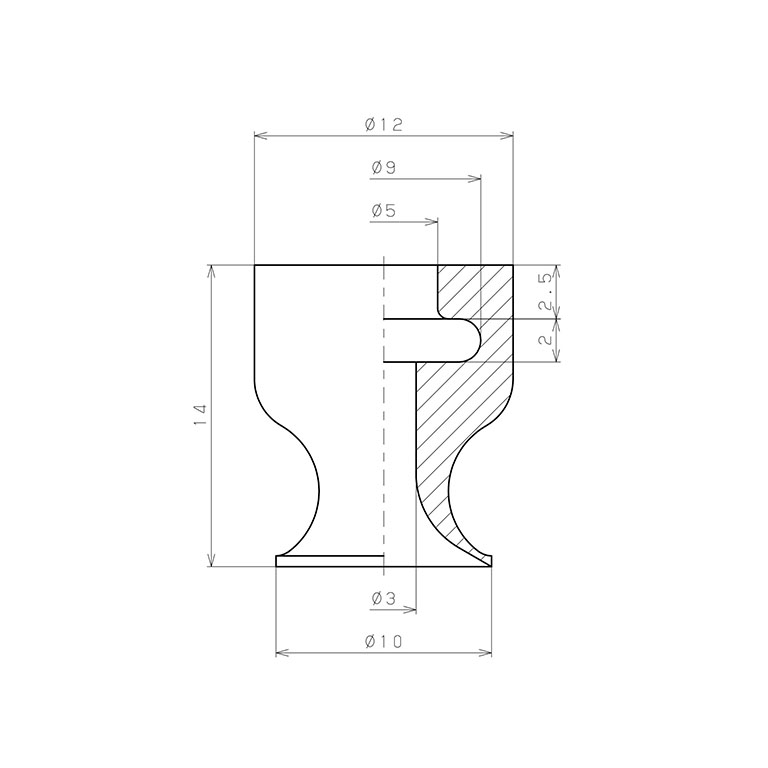 Bản vẽ kỹ thuật Đầu Nấm Hút Chân Không, Silicone Dẫn Điện, O.D 10 mm, Pisco VP10LSE