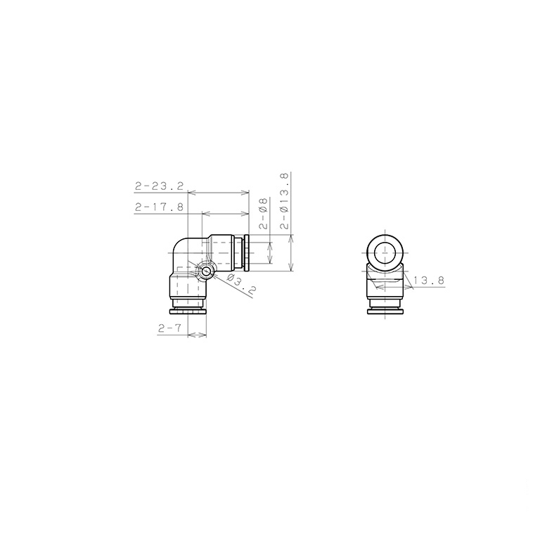 Bản vẽ kỹ thuật Đầu Nối Nhanh Khí Nén Cong 90° Pisco SSPV8-X-C